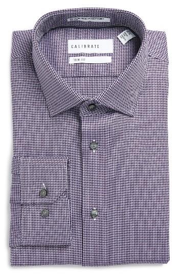 Men's Calibrate Trim Fit Non-iron Houndstooth Stretch Dress Shirt .5 32/33 - Purple