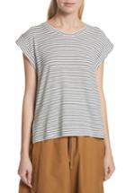 Women's Vince Classic Stripe Rolled Sleeve Cotton Tee - Blue