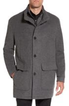 Men's Cole Haan Wool Blend Top Coat With Inset Bib, Size - Grey