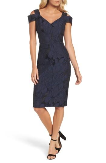 Women's Maggy London Floral Jacquard Cold Shoulder Sheath Dress - Blue