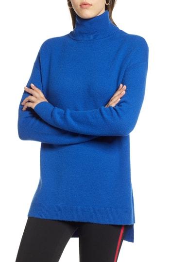 Women's Halogen Turtleneck Wool Blend Tunic Sweater - Blue