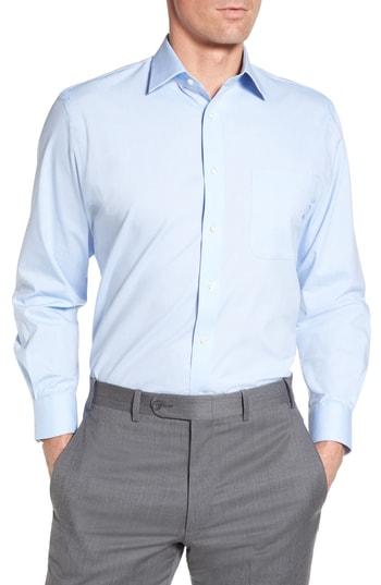 Men's Nordstrom Men's Shop Tech-smart Traditional Fit Stretch Pintpoint Dress Shirt .5 - 32/33 - Blue