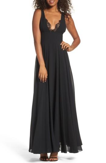 Women's Lulus Lace Trim Chiffon Maxi Dress