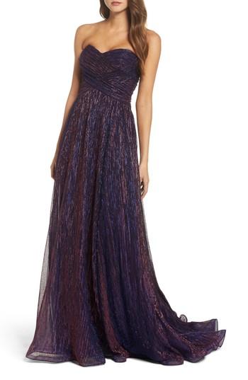 Women's La Femme Metallic Strapless A-line Gown - Purple