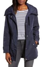 Women's Sam Edelman Velvet Trim Rain Parka - Blue