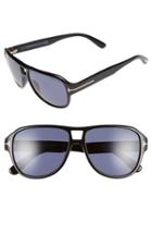 Men's Tom Ford 'dylan' 57mm Aviator Sunglasses - Shiny Black/ Blue