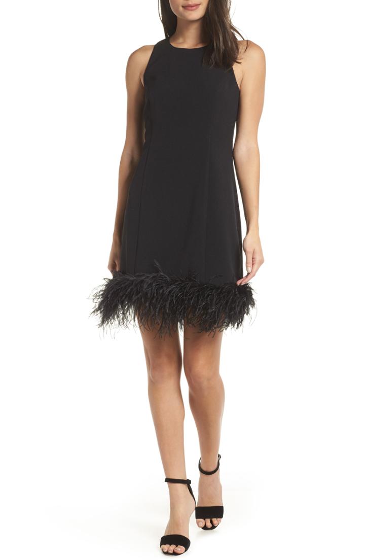 Women's Chelsea28 Feather Hem Sheath Dress - Black