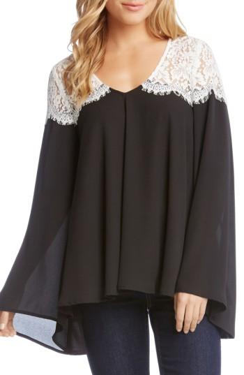 Women's Karen Kane Contrast Lace Bell Sleeve Top - Black
