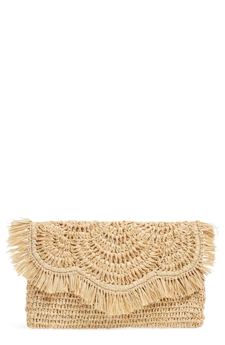 Nordstrom Woven Raffia Clutch - Brown