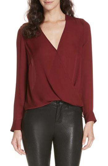 Women's L'agence Kyla Draped Silk Surplice Blouse - Burgundy
