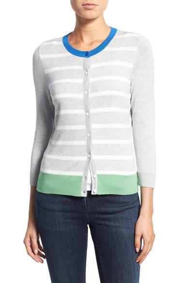 Women's Halogen Three Quarter Sleeve Cardigan, Size - Grey