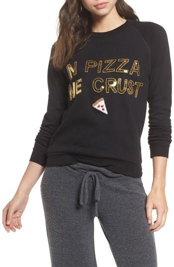 Women's Bow & Drape In Pizza We Crust French Terry Sweatshirt - Black