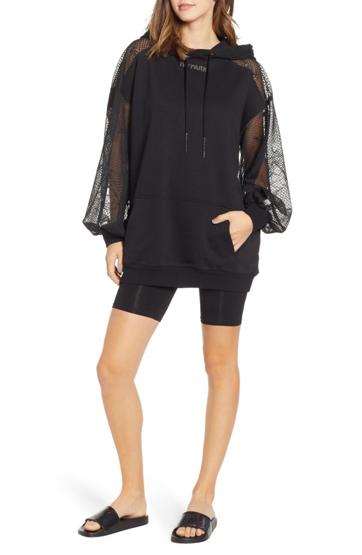Women's Ivy Park Distressed Mesh Sleeve Hoodie Dress