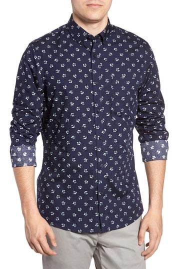 Men's Nordstrom Men's Shop Regular Fit Floral Print Sport Shirt, Size - Blue