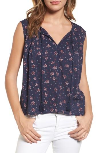 Petite Women's Caslon Tassel Tie Split Neck Tank, Size P - Blue
