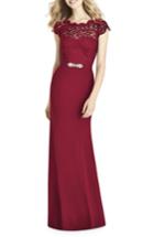 Women's Jenny Packham Lace & Crepe Sheath Gown - Burgundy