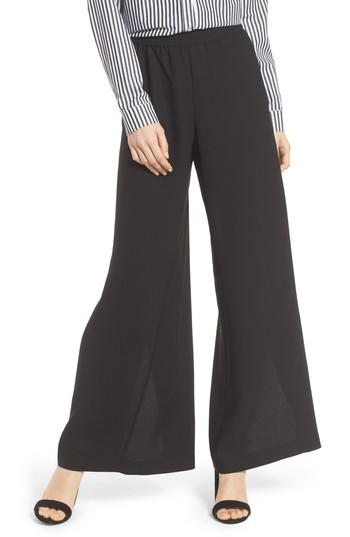 Women's Trouve Side Slit Wide Leg Pants, Size - Black