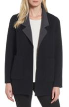 Women's Eileen Fisher Double Face Brushed Wool Notch Collar Jacket, Size - Black