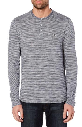 Men's Original Penguin Slub Feeder Stripe Henley - Blue