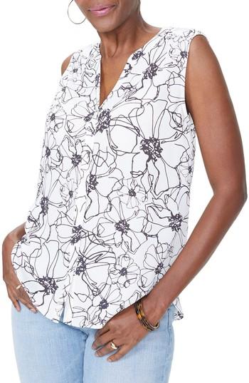 Women's Nydj Pleat Back Sleeveless Split Neck Blouse, Size - White