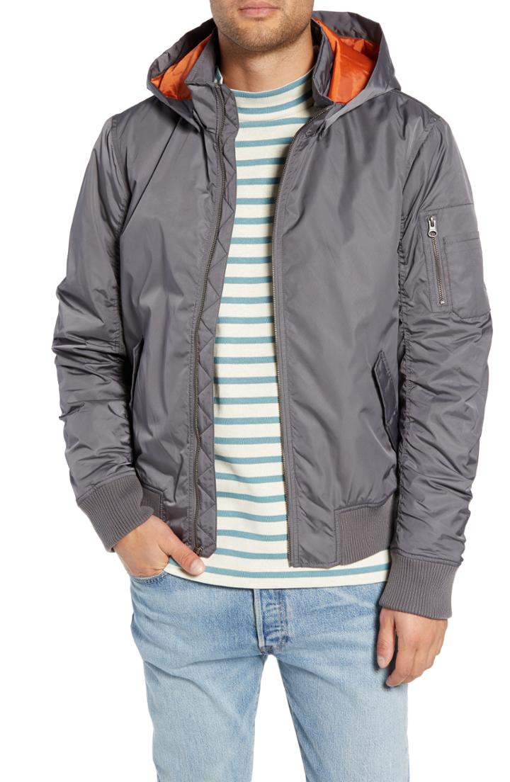 Men's The Rail Hooded Nylon Bomber Jacket, Size - Grey