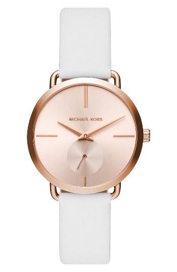 Women's Michael Michael Kors Portia Leather Strap Watch, 36.5mm