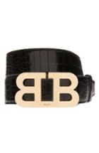 Men's Bally Mirror Buckle Embossed Leather Belt, Size - Black