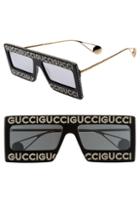 Women's Gucci 60mm Mask Rectangular Sunglasses - Black/swarovski W/grey White