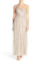 Women's Watters 'lori' One-shoulder Sequin Tulle Gown - Beige