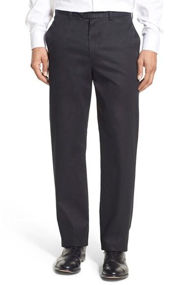Men's Nordstrom Men's Shop Smartcare(tm) Classic Supima Cotton Flat Front Trousers X 32 - Black (online Only)