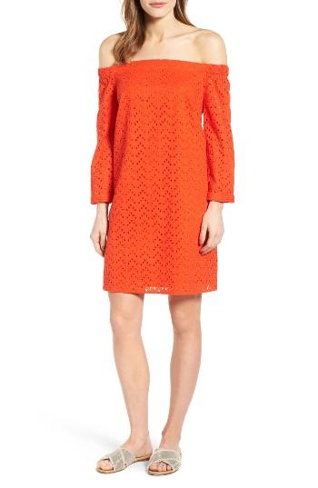 Women's Halogen Off The Shoulder Eyelet Dress - Orange