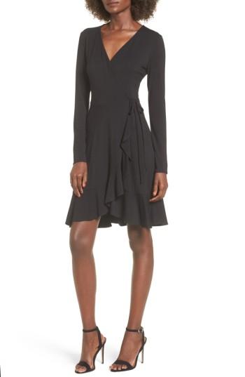 Women's Soprano Ruffle Wrap Dress - Black