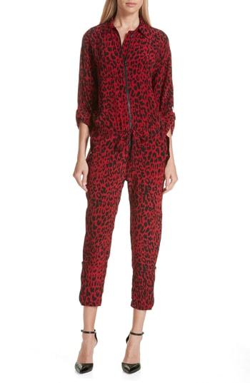 Women's Robert Rodriguez Leopard Print Crop Jumpsuit - Red