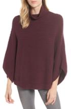 Women's Caslon Rib Knit Turtleneck Poncho /small - Burgundy