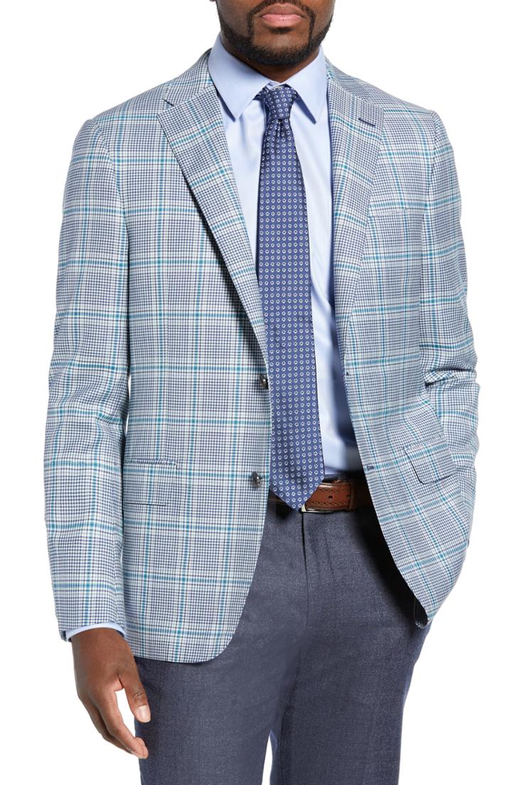 Men's Hickey Freeman Classic B Fit Plaid Wool Sport Coat R - Blue
