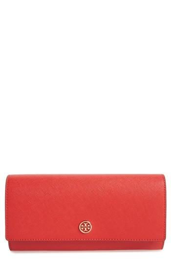 Women's Tory Burch Robinson Leather Continental Wallet - Red
