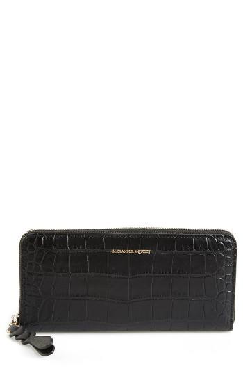 Women's Alexander Mcqueen Croc-embossed Leather Zip Around Wallet -