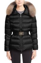 Women's Moncler 'tatie' Belted Down Puffer Coat With Removable Genuine Fox Fur Trim