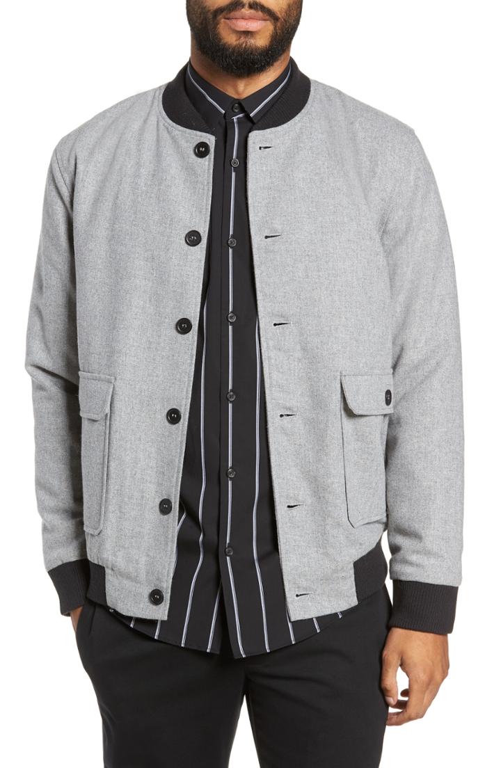Men's Calibrate Button Front Bomber Jacket, Size - Grey