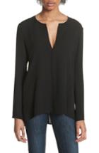 Women's Theory Slit Front Silk Georgette Blouse, Size - Black
