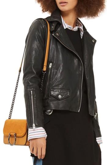 Women's Topshop Lucky Leather Biker Jacket Us (fits Like 2-4) - Black