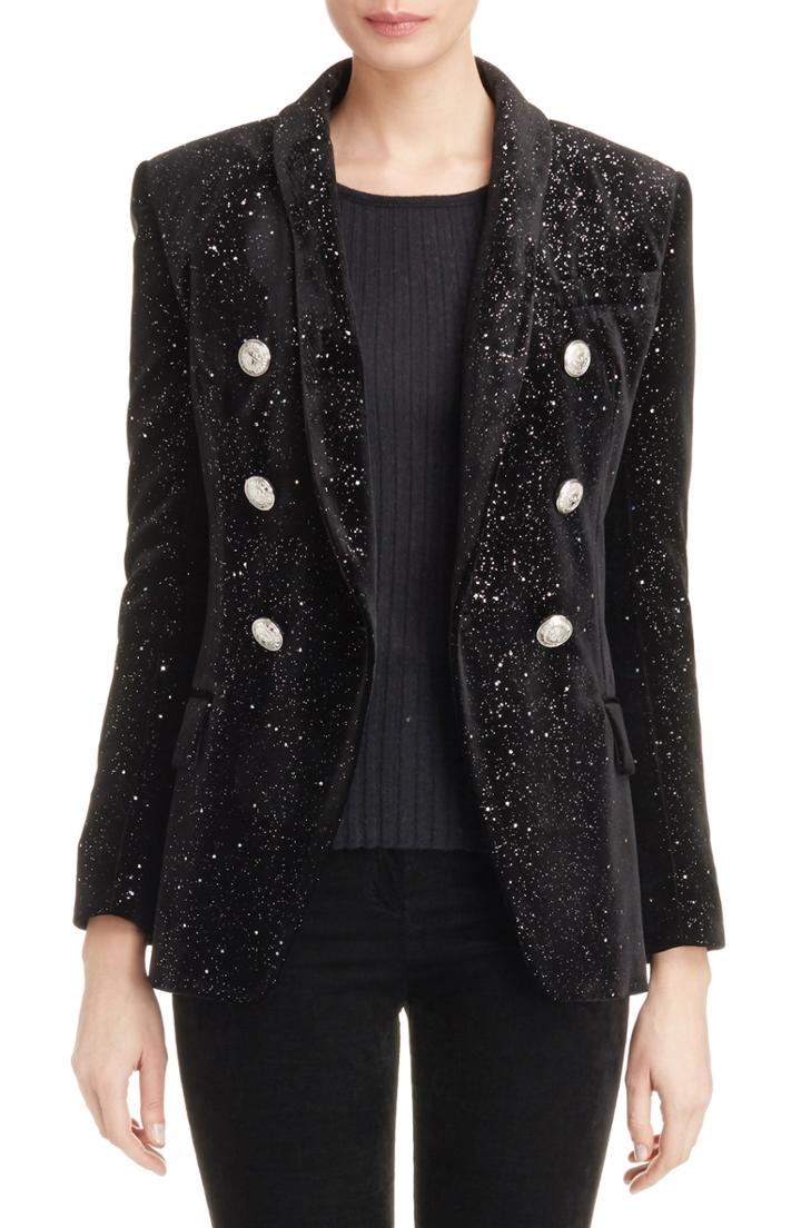 Women's Balmain Milky Way Velour Blazer Us / 40 Fr - Black