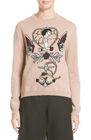 Women's Valentino Tattoo Intarsia Wool & Cashmere Sweater