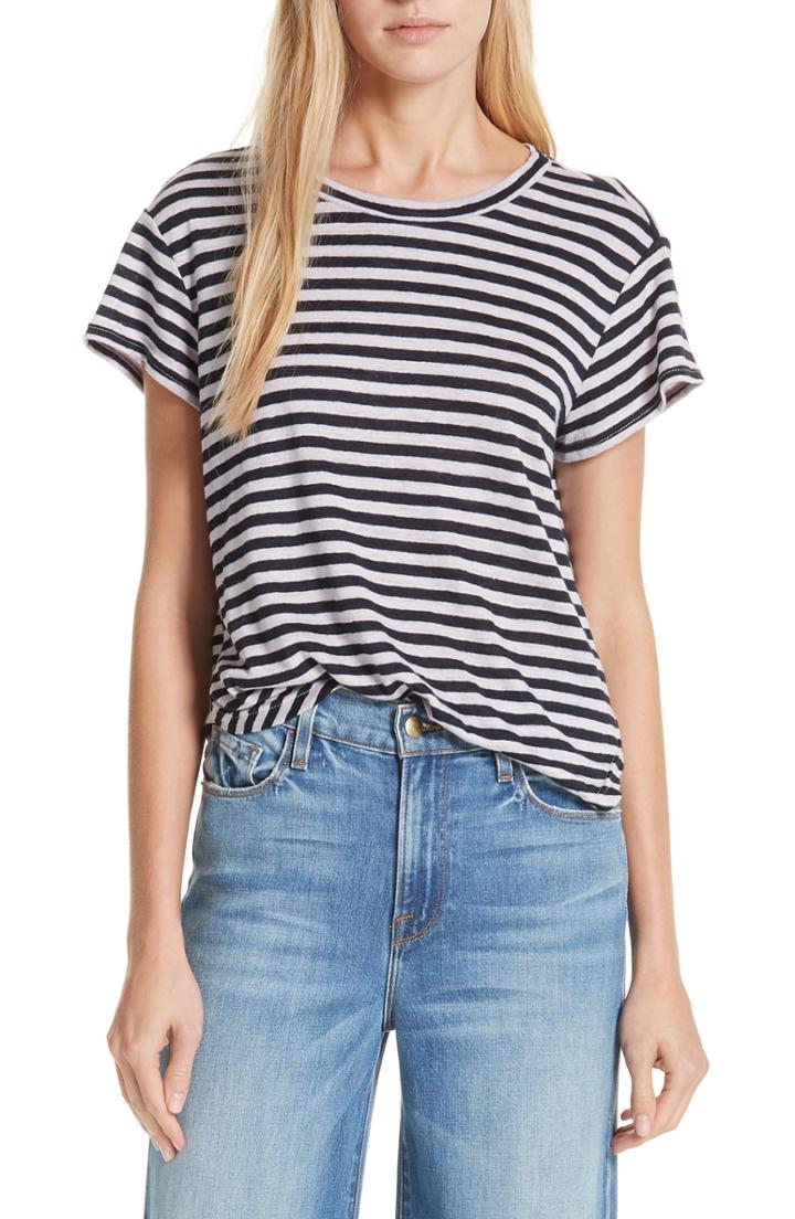 Women's Frame Stripe Linen Tee - Purple