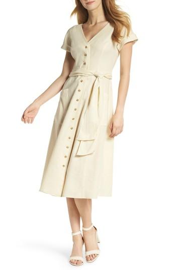 Women's Gal Meets Glam Collection Vanessa Button Front Linen Blend Dress - Yellow