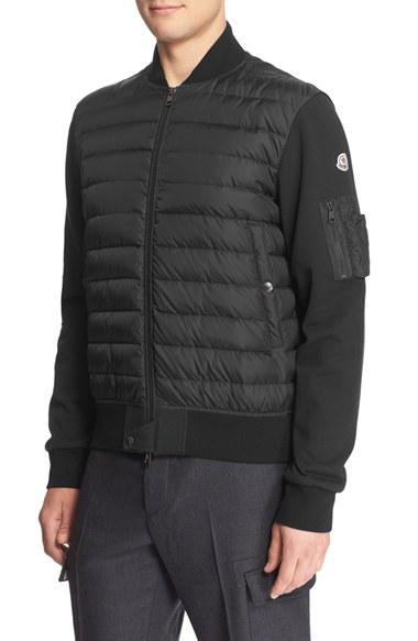 Men's Moncler Mixed Media Quilted Down Jacket - Black