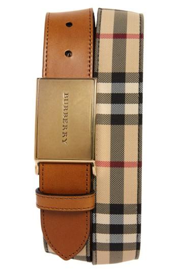 Men's Burberry 'charles' Belt - Tan