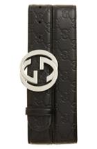 Men's Gucci Logo Embossed Leather Belt 0 Eu - Black