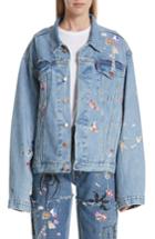 Women's Vetements Sticker Oversized Denim Jacket - Blue