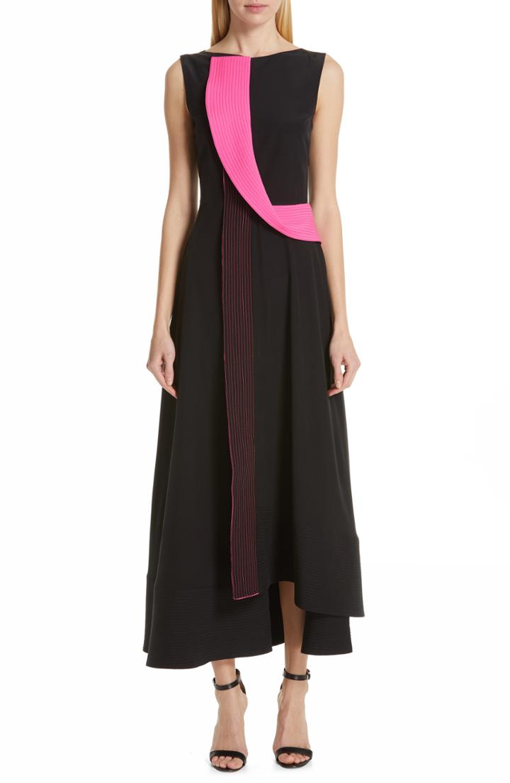 Women's Roksanda Contrast Panel Asymmetrical Silk Georgette Dress Us / 10 Uk - Black